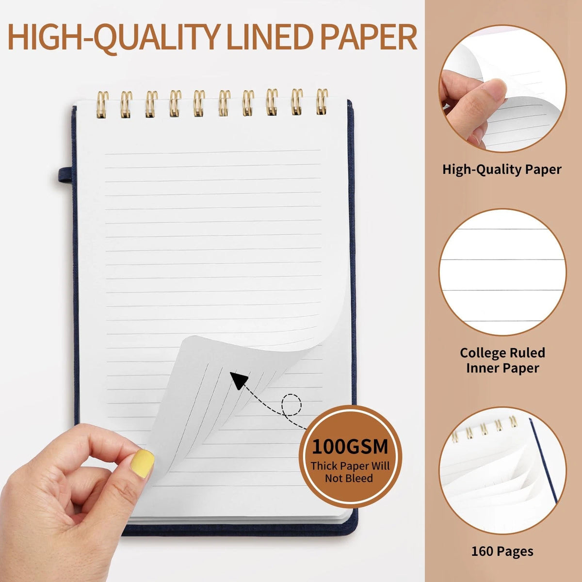 A5 Top Spiral Notebook - Hardcover Journal 160 Pages 100 GSM
