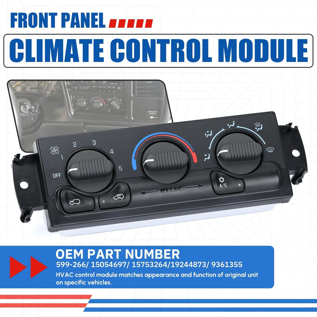 Climate Control Module Panel for GMC Sierra Chevy Silverado (1999–2002)