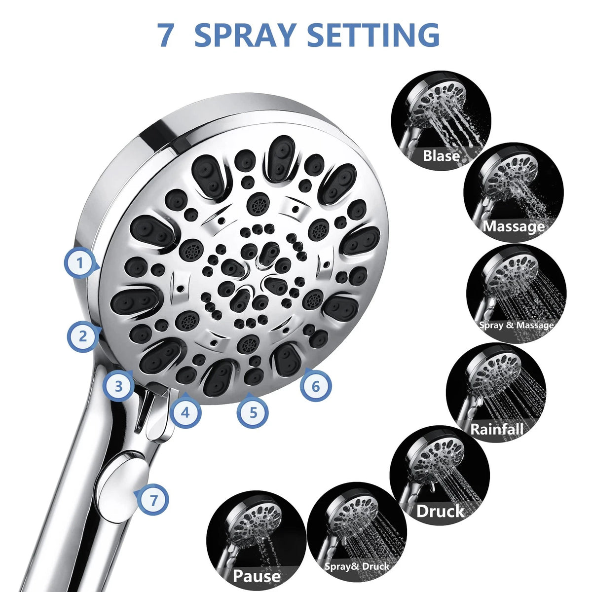 7-Spray Handheld Shower Head Combo (Chrome) for Universal Fit