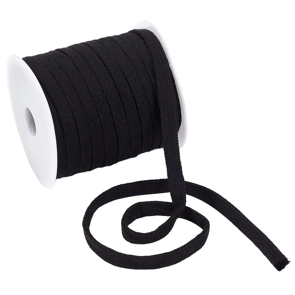 27 Yards Black Flat Replacement Cotton Cords, 8mm Wide Drawstring Rope