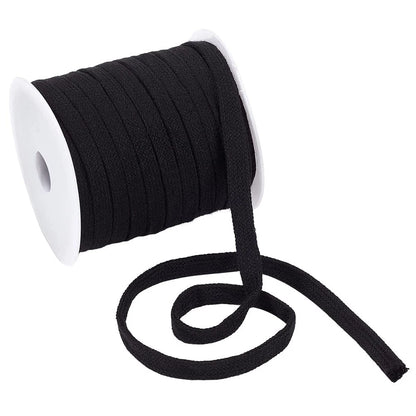 27 Yards Black Flat Replacement Cotton Cords, 8mm Wide Drawstring Rope