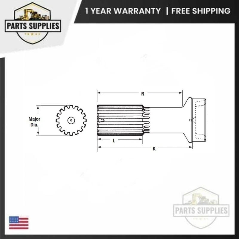 3-40-1421 Driveshaft Stub Shaft 1.50" D x 16 Splines for 3.0" D Tube