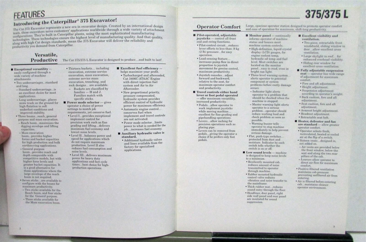 Caterpillar 375 375L Excavator Specifications Brochure