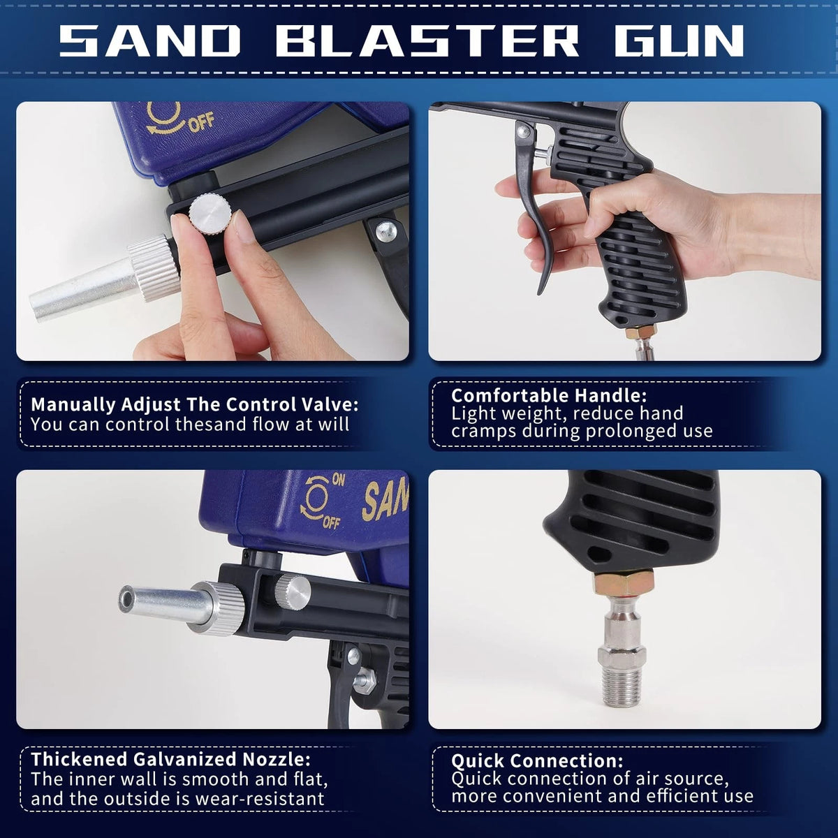 Gravity Feed Sand Blaster Gun for Metal, Wood (Blue)