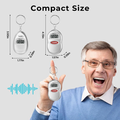 2X Talking Clock Keychain Alarm for Blind (Small, Silver)
