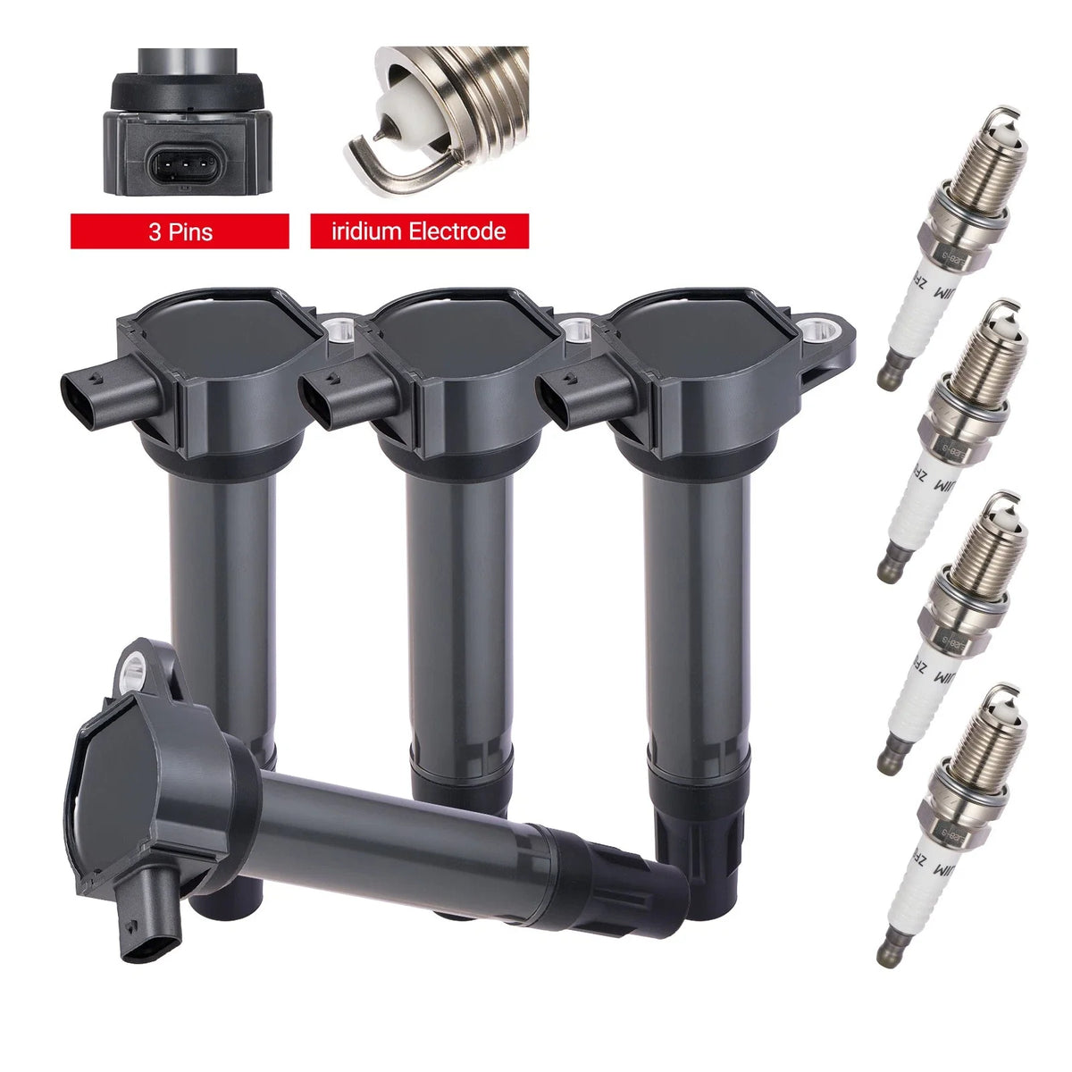 Ignition Coil Pack & Spark Plug Set (4) for Jeep Compass 2007-2016
