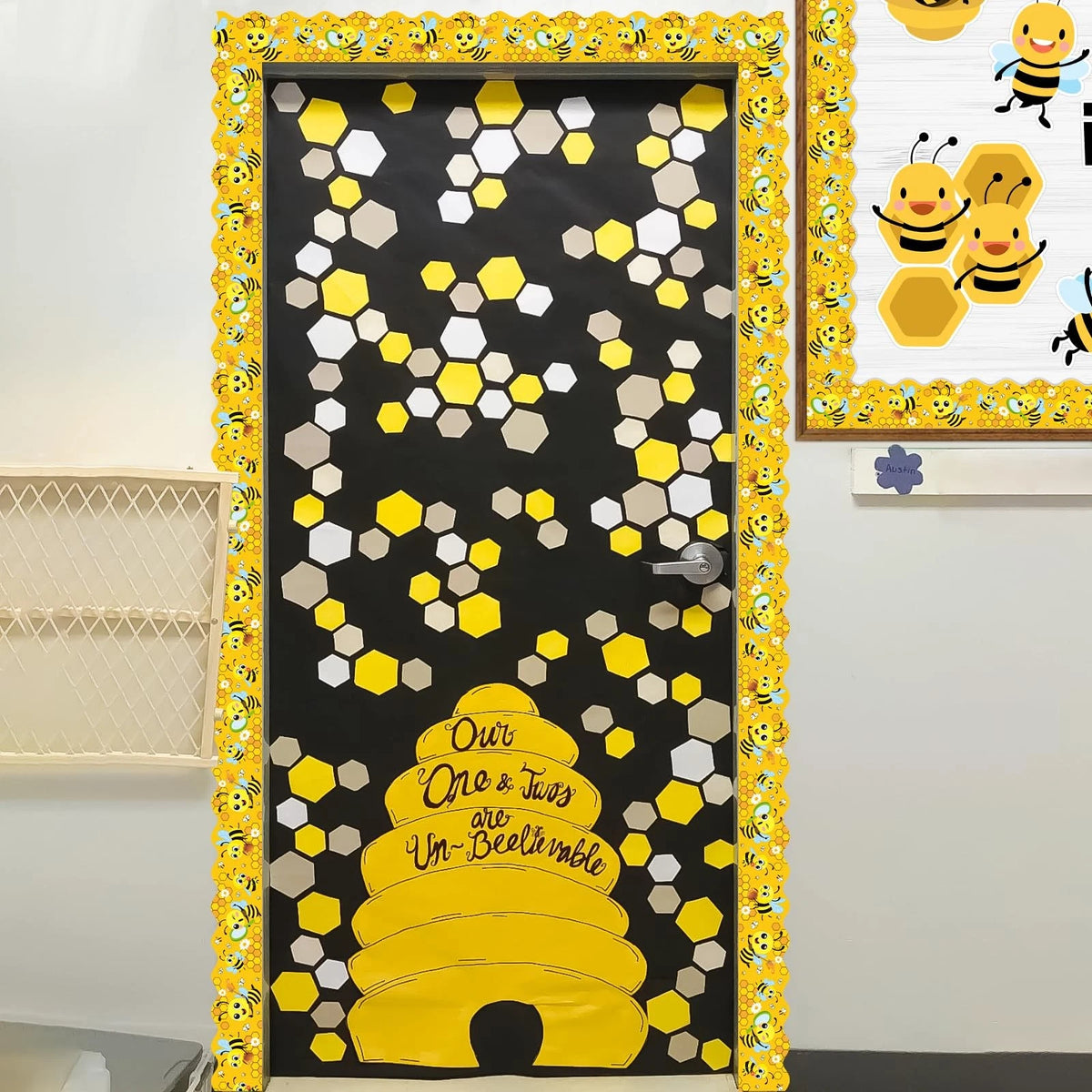 Set of 4 Summer Bee Bulletin Board Borders - Yellow Honeycomb Design