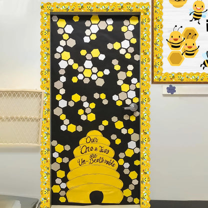 Set of 4 Summer Bee Bulletin Board Borders - Yellow Honeycomb Design