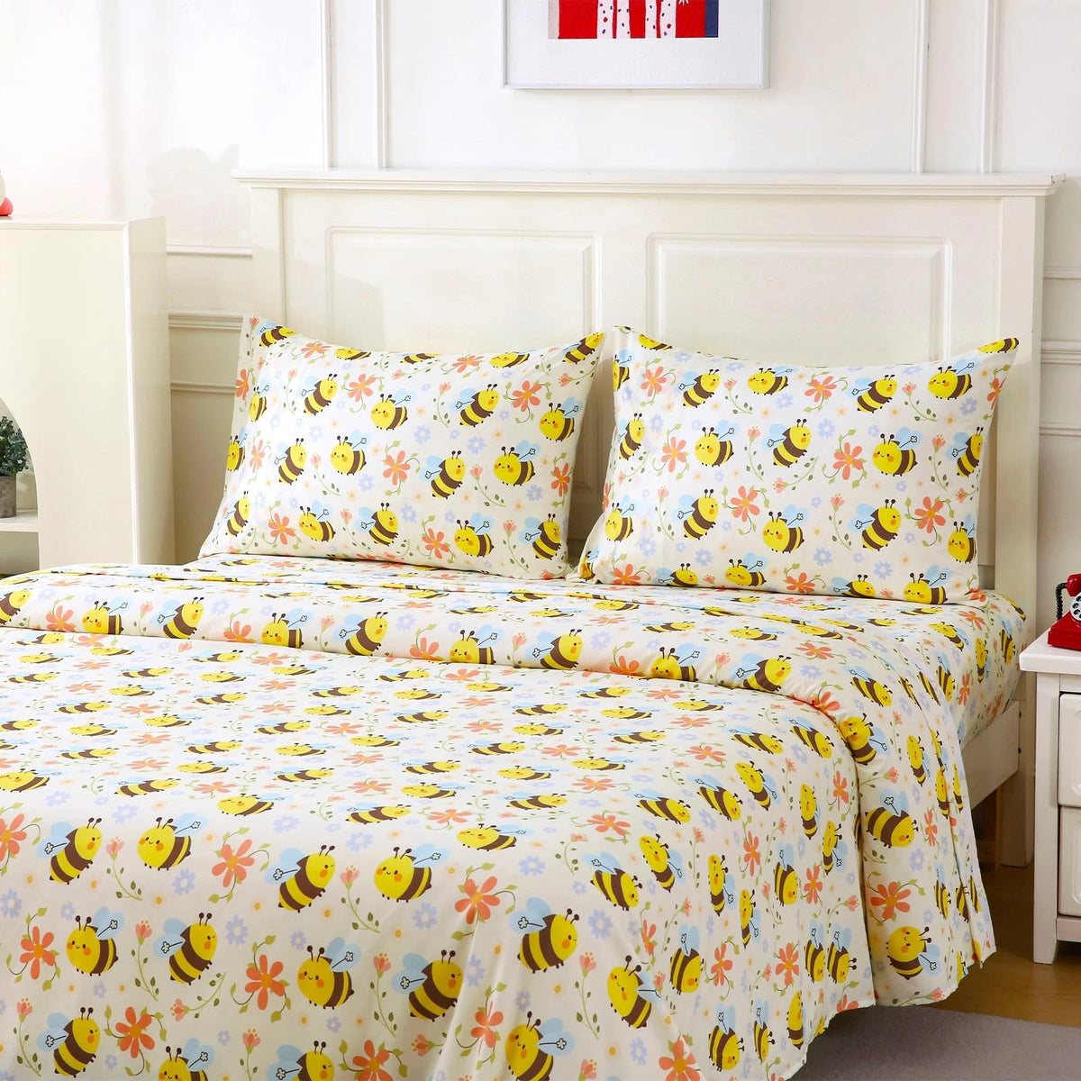 Set of 2 Yellow Bee Twin Sheets for Kids (Soft Microfiber)