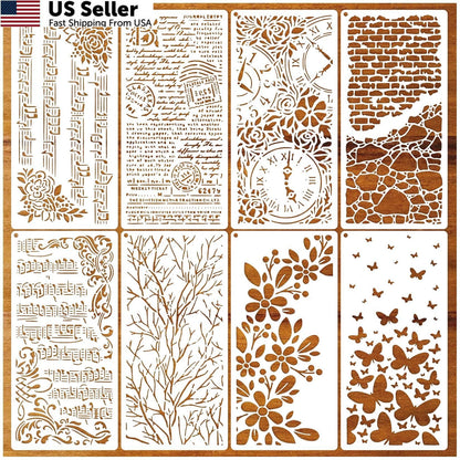 8 Pieces Reusable Stencils for Crafts - Branches & Musical Notes