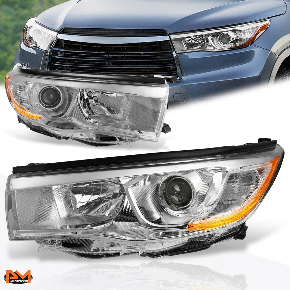 Chrome Housing Projector Headlight for Highlander 2014-2016 with Amber Corner