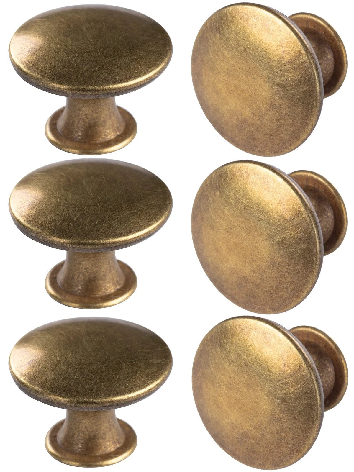 6 Pack Brass Round Antique Brass Cabinet Knobs for Kitchen