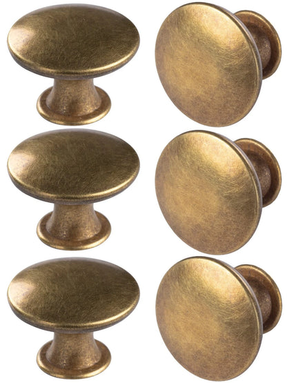 6 Pack Brass Round Antique Brass Cabinet Knobs for Kitchen
