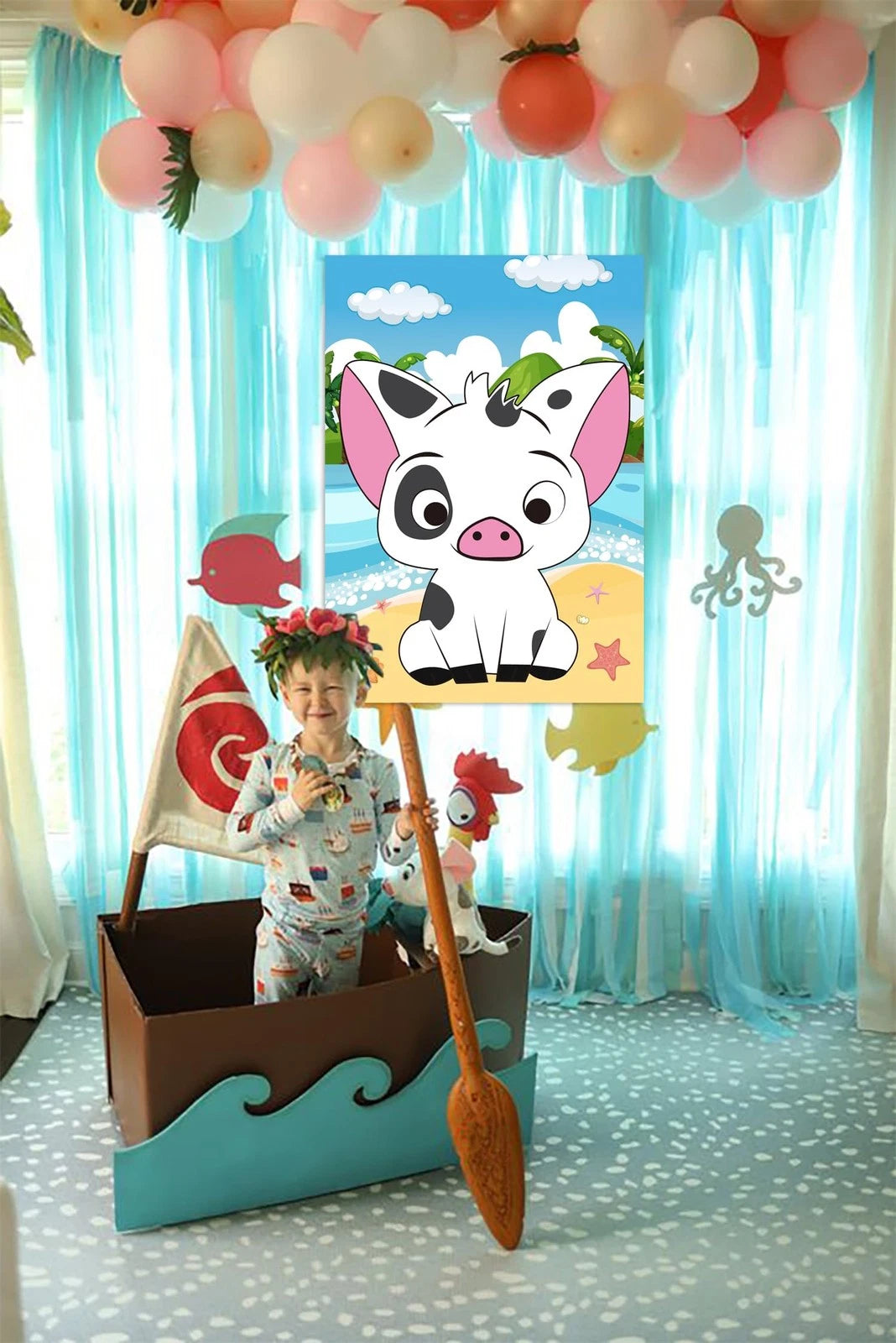 Pin the Nose on Pig Game for Moana Party Decorations (Kids)