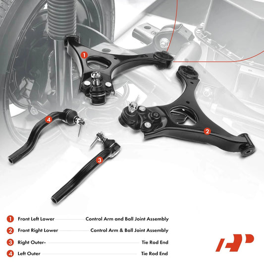 Set of 4 Front Lower Control Arms w/Ball Joints for Honda Civic (2006–2011) - 51350SNAA03, 51360SNAA03, 51360SVBA02, K620382, K620383, ES800373, ES800374