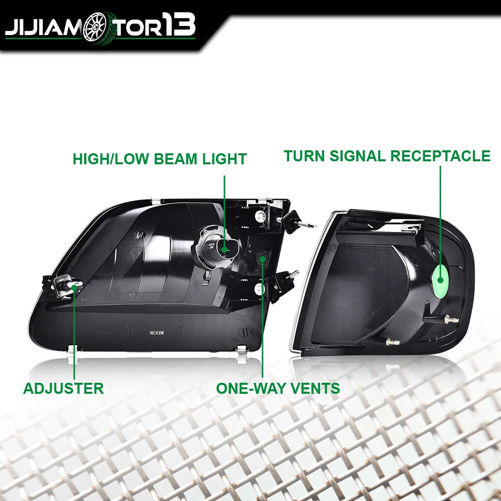 Black Headlights & Corner Light for Ford F150/Expedition (1997–2003) J-02HLA1238CBK, FO2503139