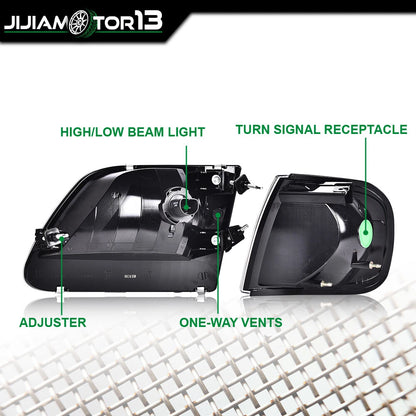 Black Headlights & Corner Light for Ford F150/Expedition (1997–2003) J-02HLA1238CBK, FO2503139