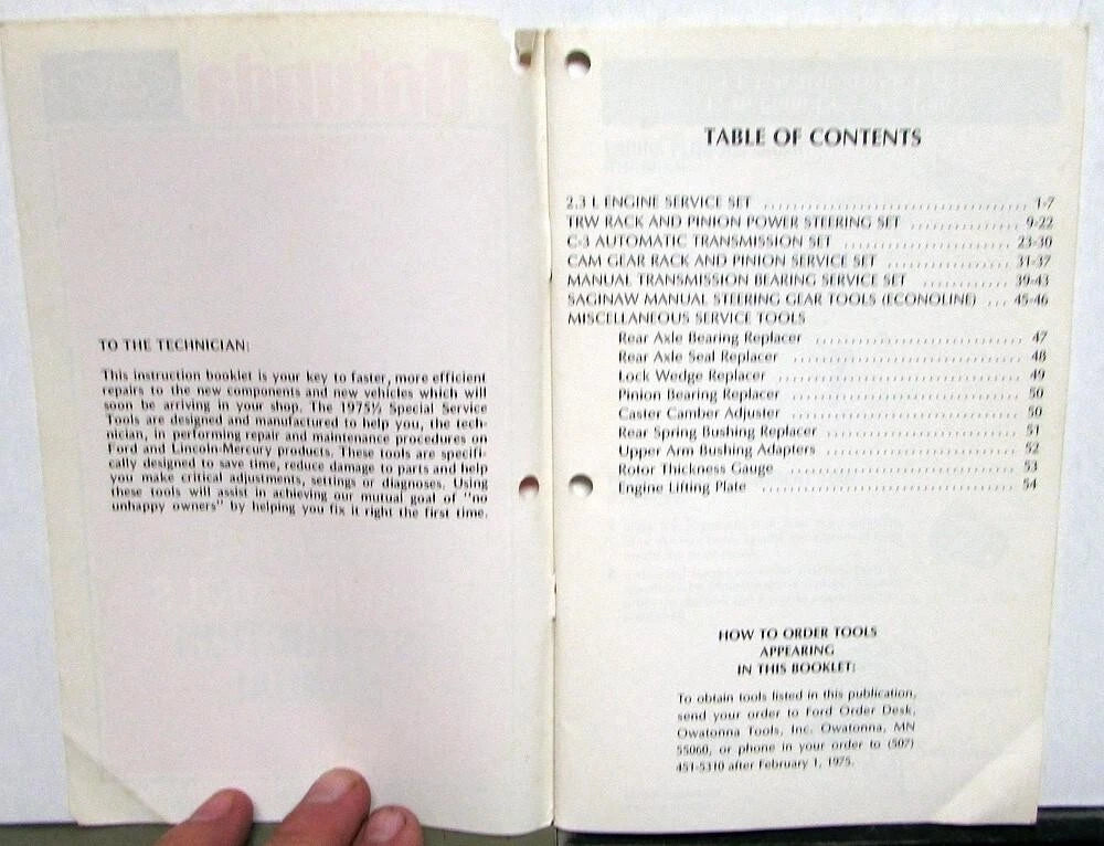 Essential Service Tools Instruction Manual for Ford (1975)