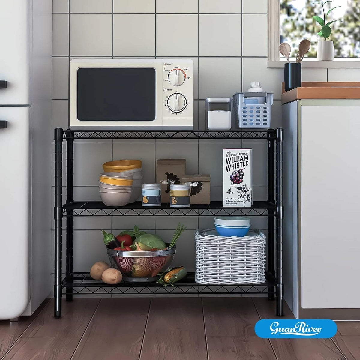3-Tier Black Powder-Coated Wire Shelving Unit for Home & Office