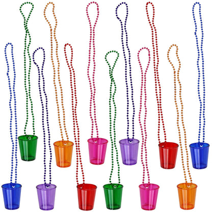 12-Pack Shot Glasses on Beaded Necklace - Assorted Colors, 2 oz