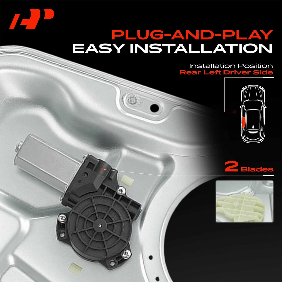 Rear Left Power Window Regulator with Motor & Panel for Hyundai Sonata (2011–2014) 834713K001, 834713K500, 748-322