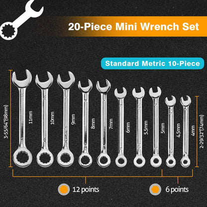 20-Piece Mini Combination Wrench Set for Automotive Use