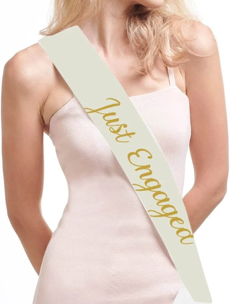 Just Engaged Sash with Gold Glitter Letters