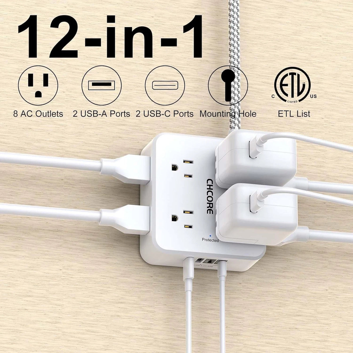 Surge Protector Power Strip for CHCORE (5Ft Braided Cord)