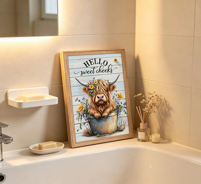 Wall Art Canvas for Highland Cow Bathroom (Farmhouse Country)