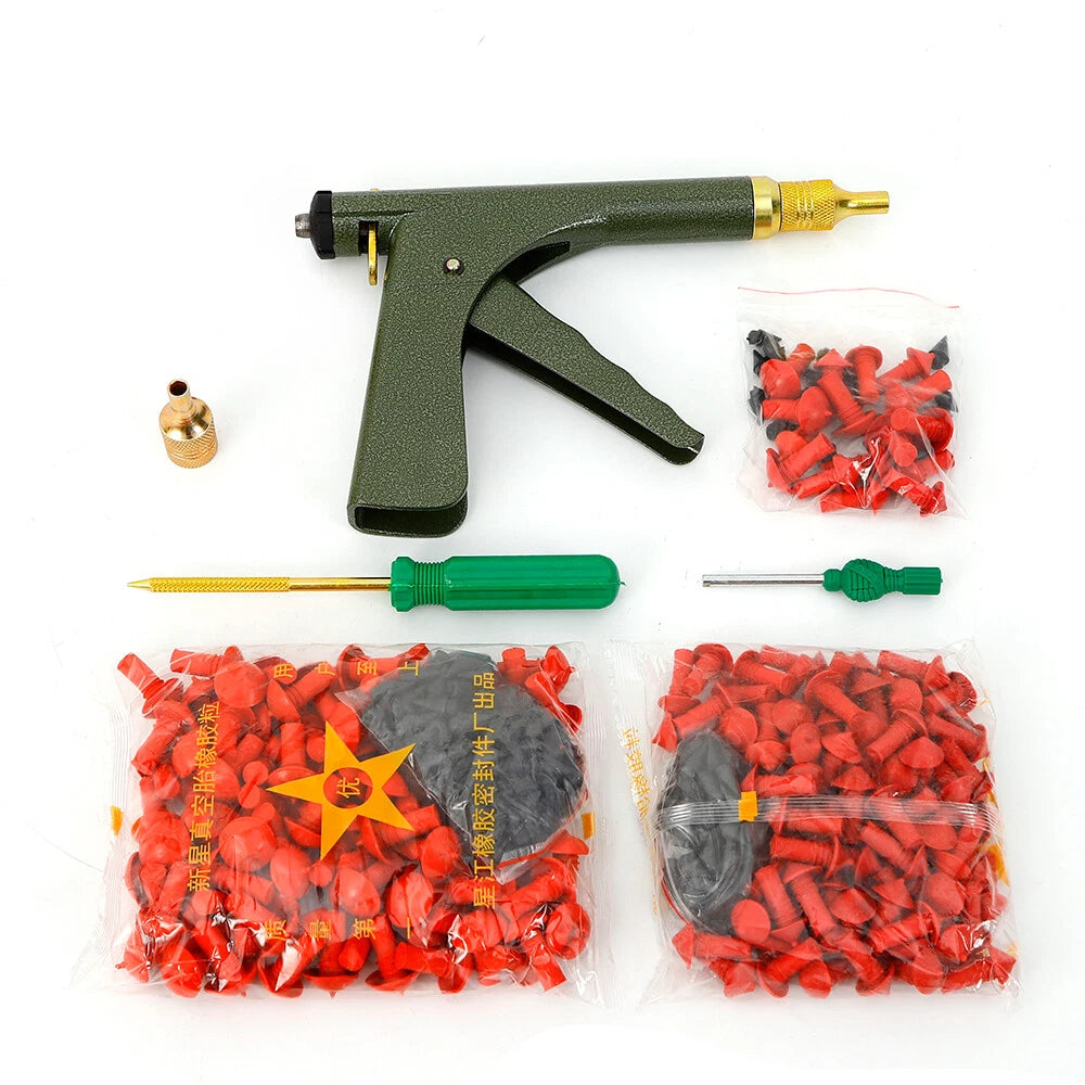 Tire Plugger Kit for Tubeless Tires - Repair Gun with Mushroom Plug Probe