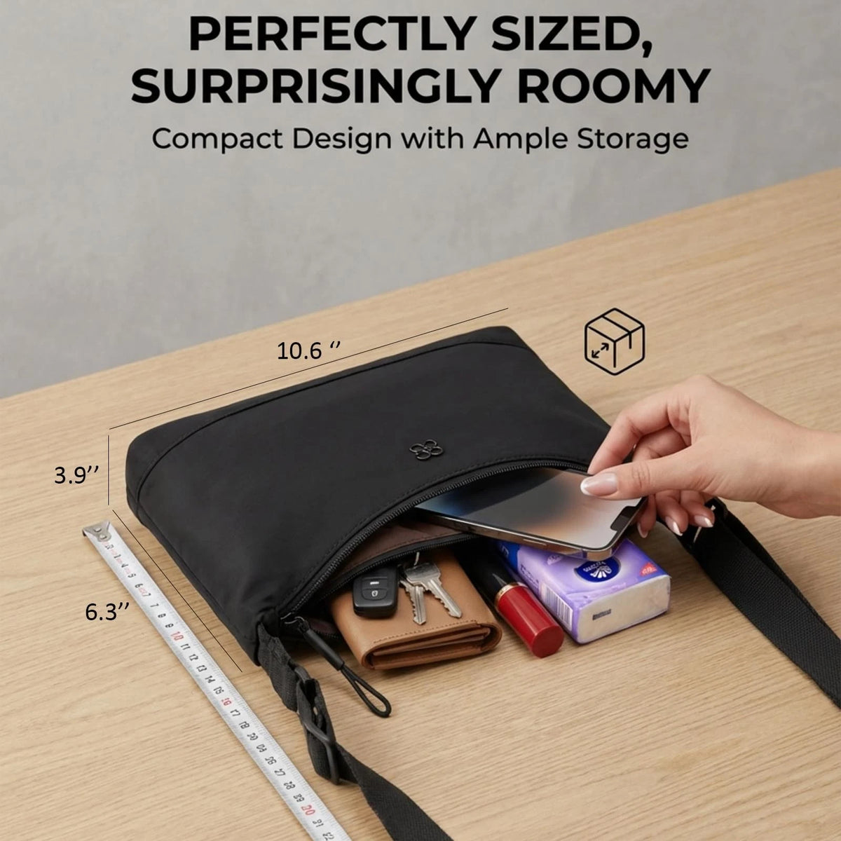 Nylon Crossbody Bag for Women - Small Casual Black