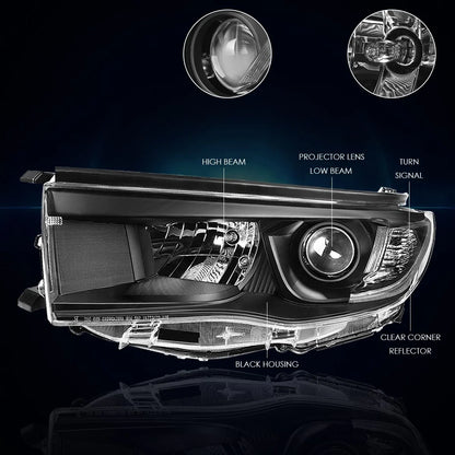 Projector Headlight Replacement for Highlander (2014–2016) Black Housing Clear Corner