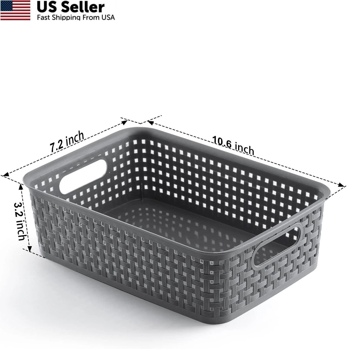 8 Pack Plastic Storage Baskets 10.6" L x 7.2" W x 3.2" H, Gray