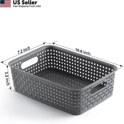 8 Pack Plastic Storage Baskets 10.6" L x 7.2" W x 3.2" H, Gray