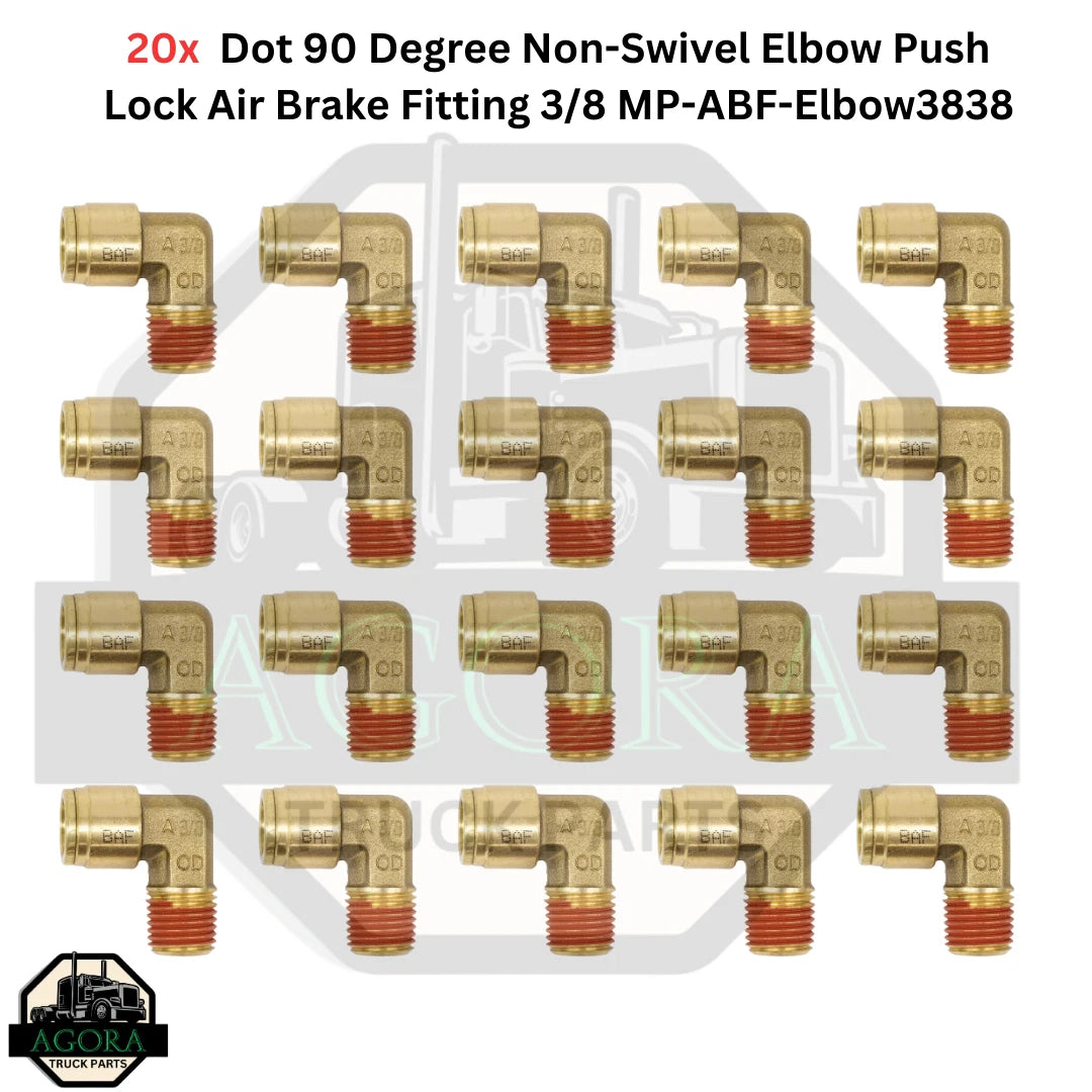 20x 3/8" Dot Non-Swivel Elbow Push Lock Air Brake Fitting AGO-07-111003