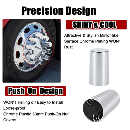 40 Pack of 33mm Chrome Lug Nut Covers for Semi Trucks & Trailers