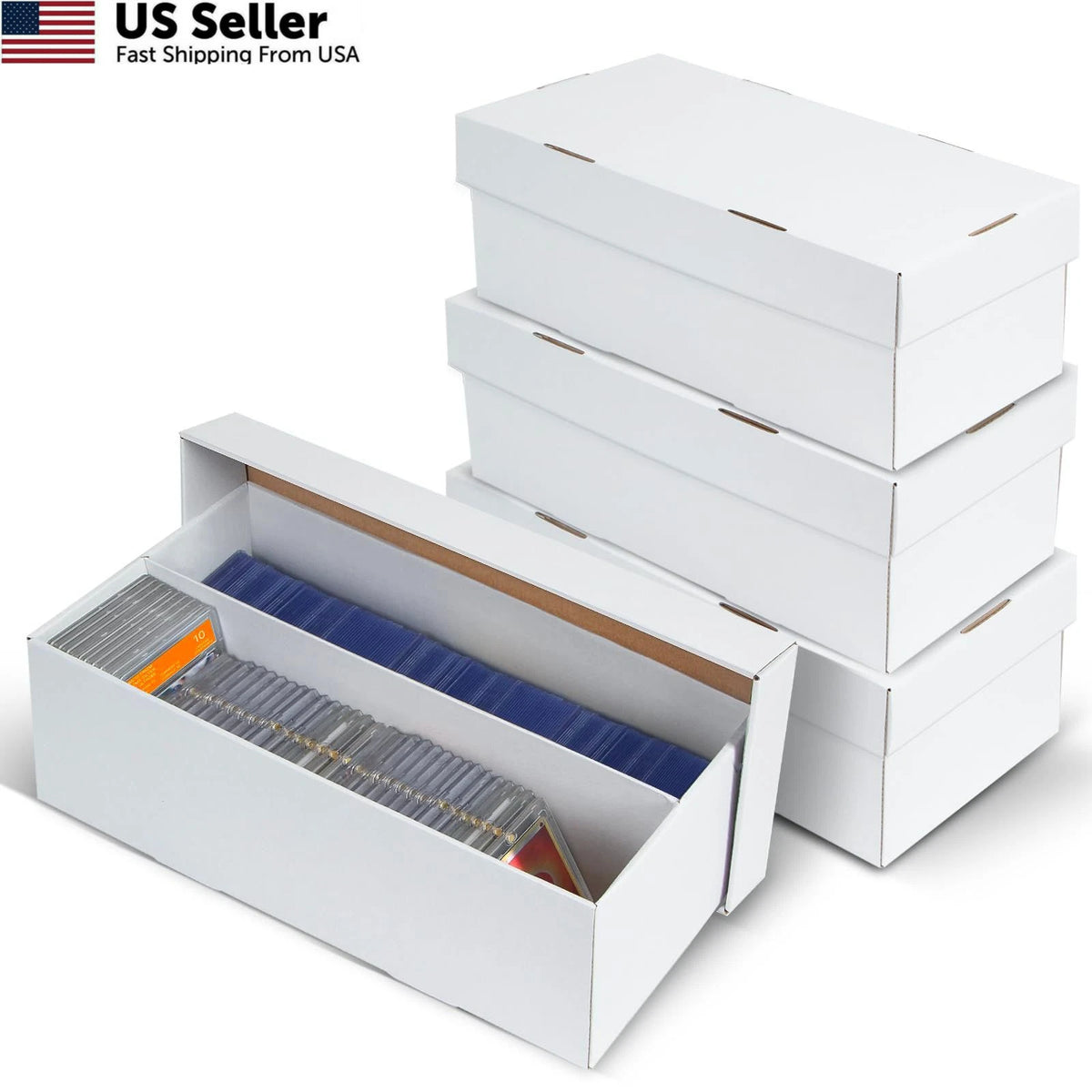 4 Pack Trading Card Storage Box - 2 Rows, Cardboard, White
