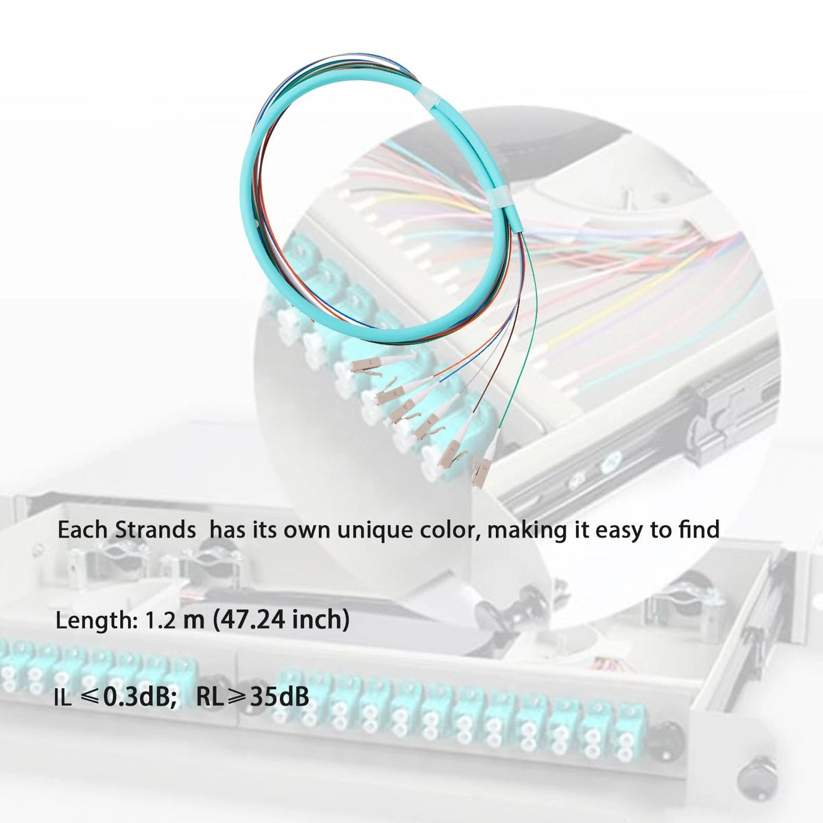 6 Strands LC OM3 Multimode Fiber Optic Pigtail 1.2m for