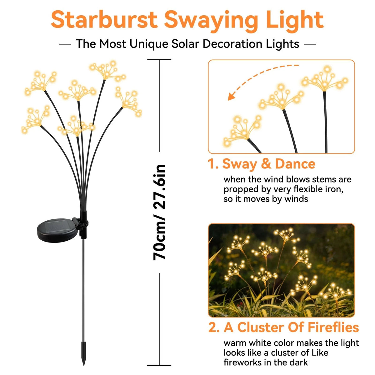 2X Solar Garden Lights for Swaying Starburst Effect (Water Resistant)