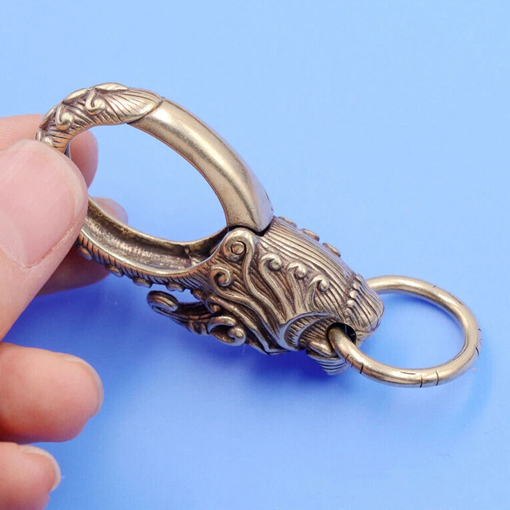 2Pcs Solid Brass Dragon Keychains for Bag Wallet Snap Hook Clip