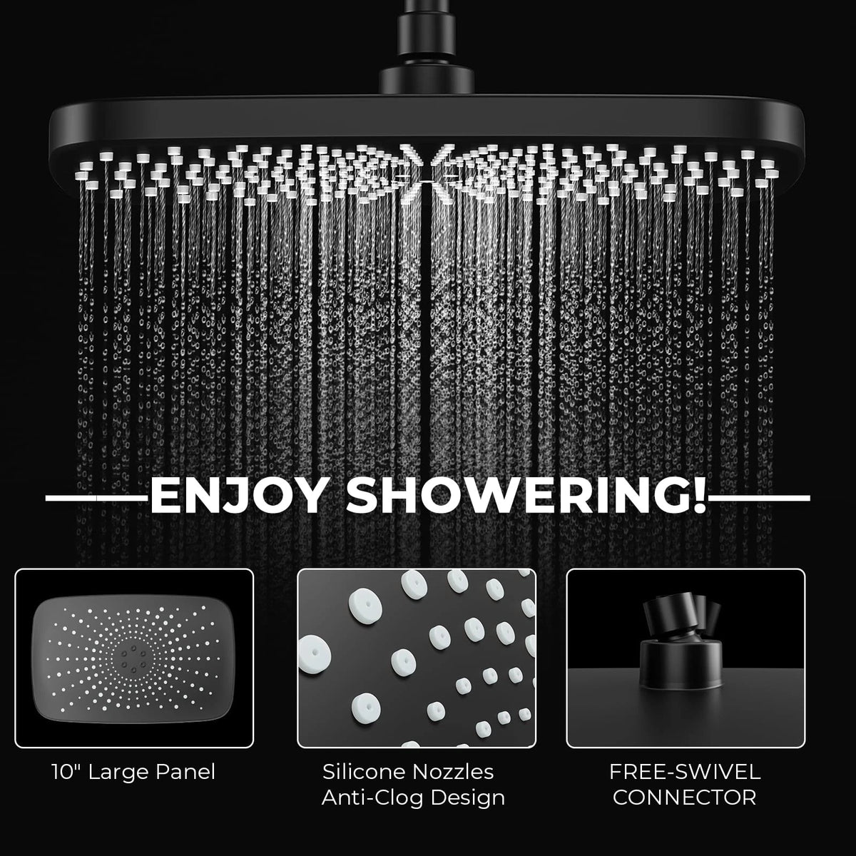 Wide Rain Shower Head for Seacity (2015–2023) - 5 Modes, Matte Black