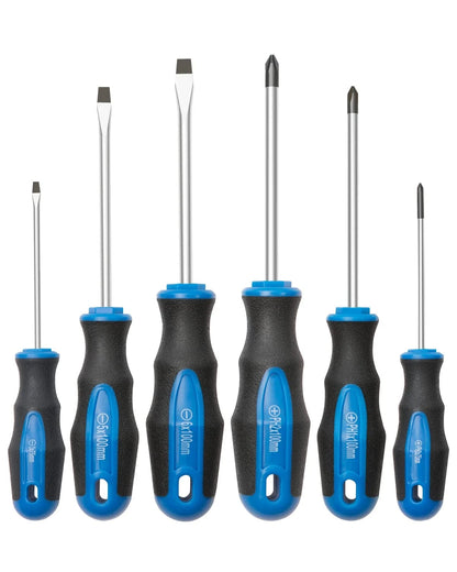 6 Piece Magnetic Tip Screwdriver Set - Phillips & Flat, Ergonomic Design