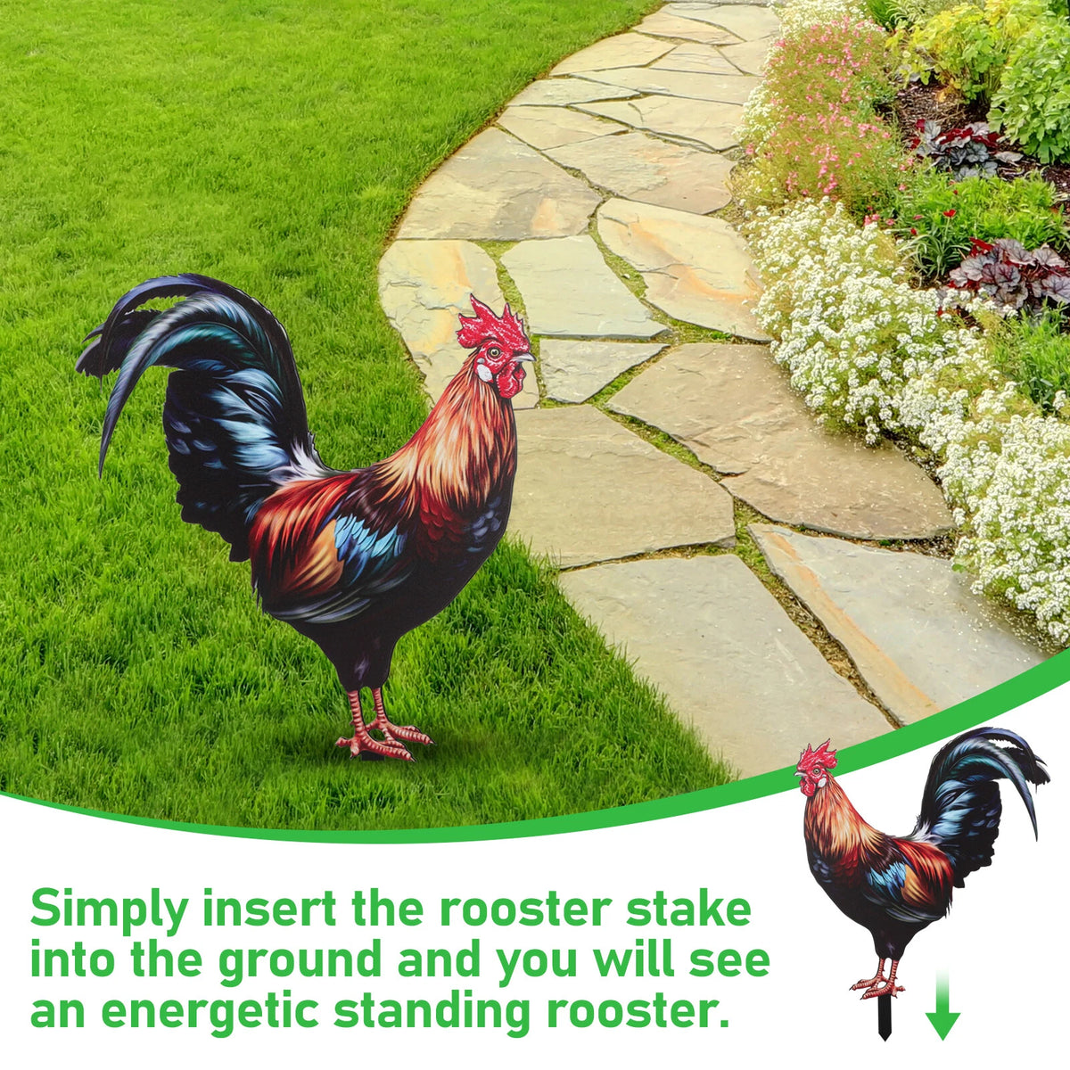Garden Rooster Statue for Patio & Backyard Decor