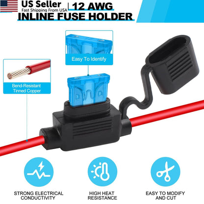 4 Pack Inline Fuse Holder for Universal Use (Waterproof, 12AWG)