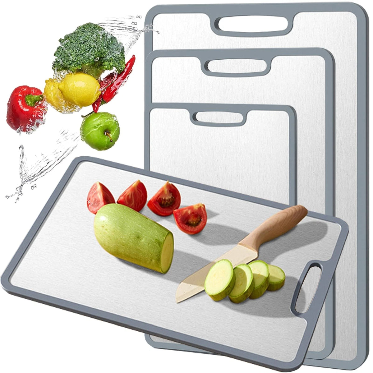 Titanium Cutting Board Small (11.5"L x 8"W) - Metallic Silver Gray