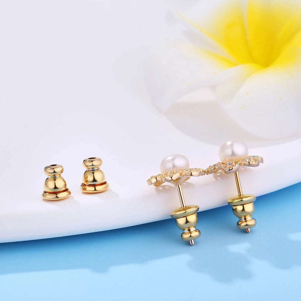 2X Earring Backs for Studs, 18K Gold Bullet 6mm, Gold