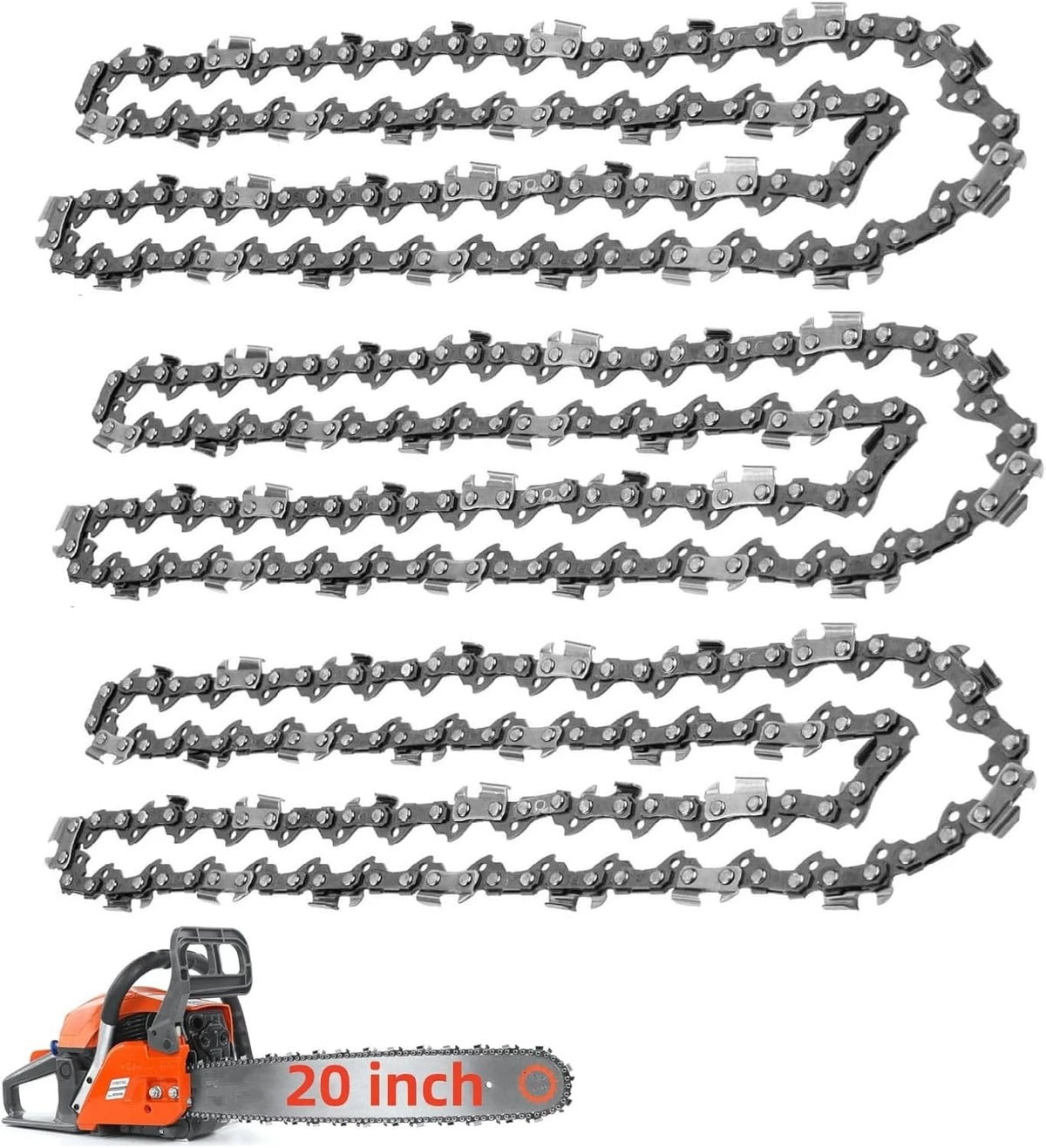 3X 20 Inch Replacement Chainsaw Chain, 0.325" Pitch, Durable
