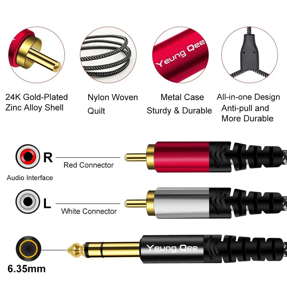 6 ft 6.35mm to 2RCA Cable for Audio Devices