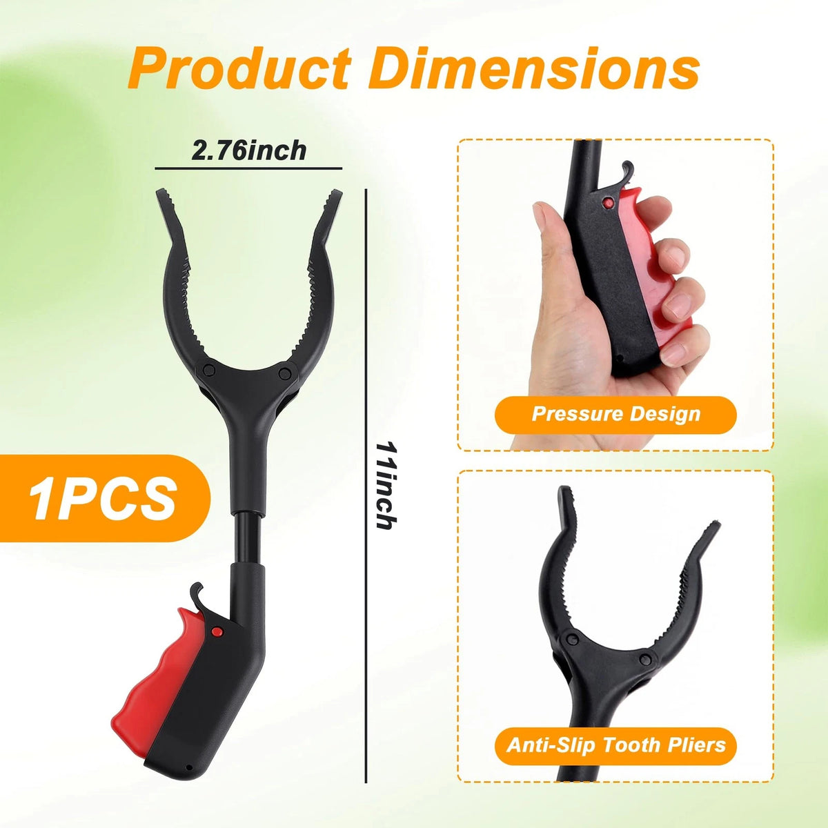 11-Inch Trash Grabber Reacher Tool with 360° Rotating Jaw, Anti-Slip Grip