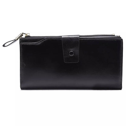 Leather Long Wallet for Women - RFID Blocking, Black